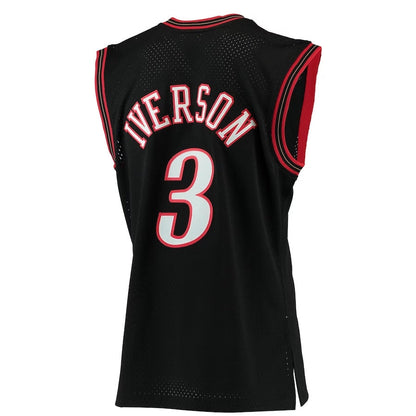 PH.76ers #3 Allen Iverson Mitchell & Ness 2000-01 Hardwood Classics Swingman Jersey - Black Stitched American Basketball Jersey - Main View