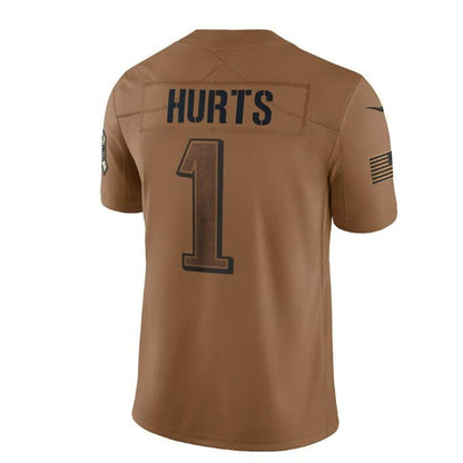 P.Eagles #1 Jalen Hurts Brown 2023 Salute To Service Limited Jersey Stitched American Football Jerseys - Main View