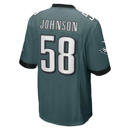 P.Eagles #58 Kyron Johnson Midnight Green Game Player Jersey Stitched American Football Jerseys - Main View