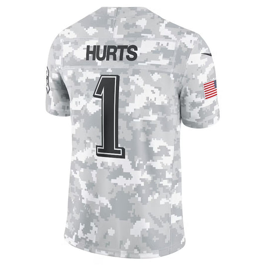 P.Eagles #1 Jalen Hurts Arctic Camo 2024 Salute to Service Limited Stitched American Football Jerseys - Main View