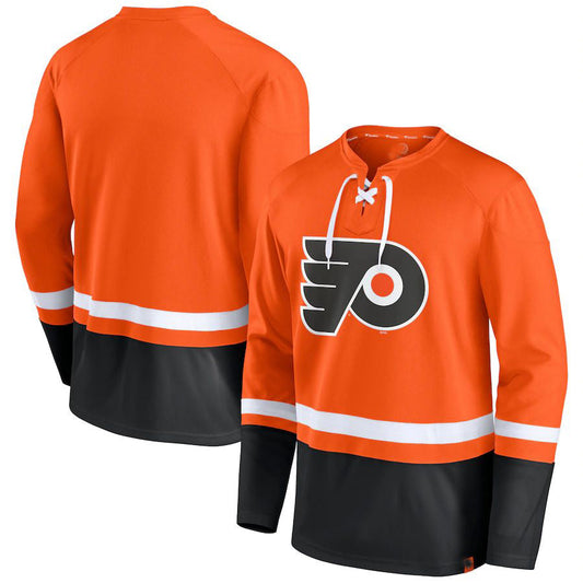 P.Flyers Fanatics Branded Super Mission Slapshot Lace-Up Pullover Sweatshirt Orange Stitched American Hockey Jerseys - Main View