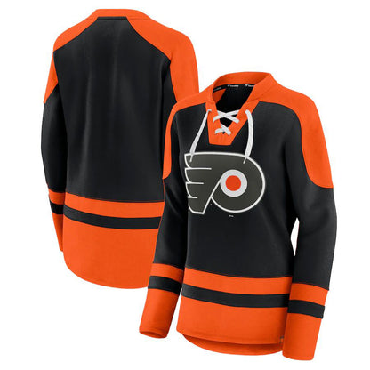P.Flyers  Fanatics Branded Net Gain Fleece V-Neck Pullover Sweatshirt Black Stitched American Hockey Jerseys - Main View