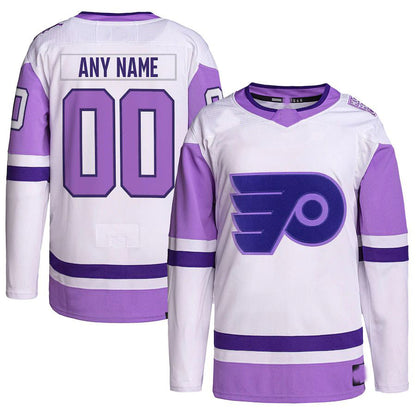 Custom P.Flyers Hockey Fights Cancer Primegreen Authentic Jersey White-Purple Stitched American Hockey Jerseys - Main View