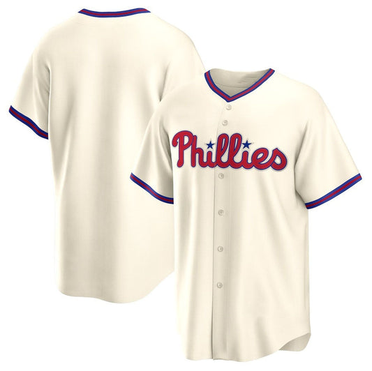 Philadelphia Phillies Alternate Replica Team Jersey - Cream Stitched Baseball Jersey - Main View