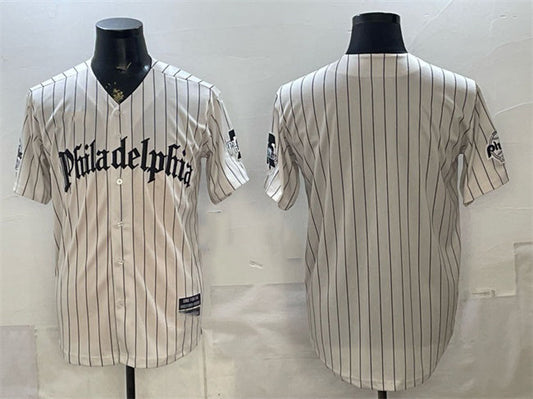 Philadelphia Phillies Blank Cream Pinstripe Gothic Vapor Limited Stitched Baseball Jersey - Main View