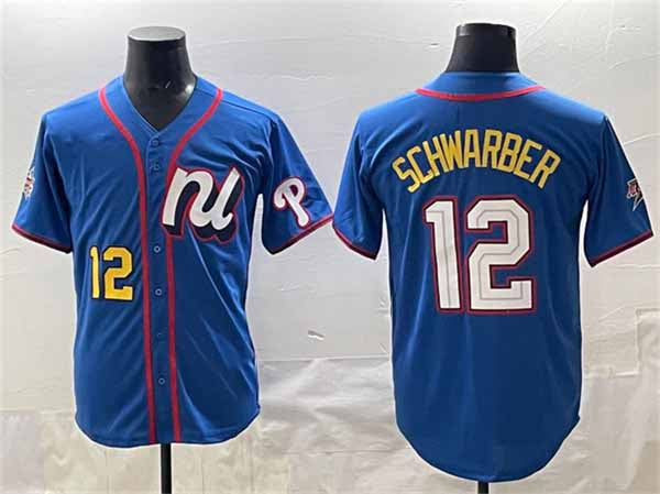 Philadelphia Phillies National League #12 Kyle Schwarber Blue 2025 All-Star Edition Limited Stitched Baseball Jersey - Main View