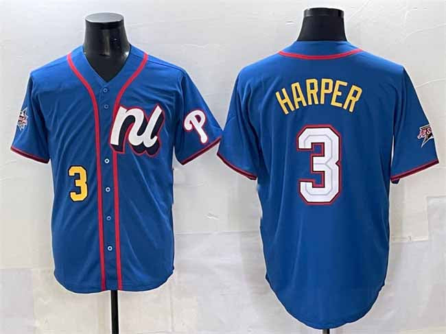 Philadelphia Phillies National League #3 Bryce Harper Blue 2025 All-Star Edition Limited Stitched Baseball Jersey - Main View