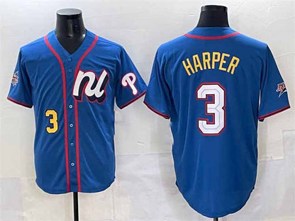 Philadelphia Phillies National League #3 Bryce Harper Blue 2025 All-Star Edition Limited Stitched Baseball Jersey - Main View