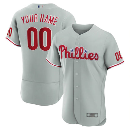 Custom Philadelphia Phillies Gray Road Authentic Custom Jersey Baseball Jersey - Main View