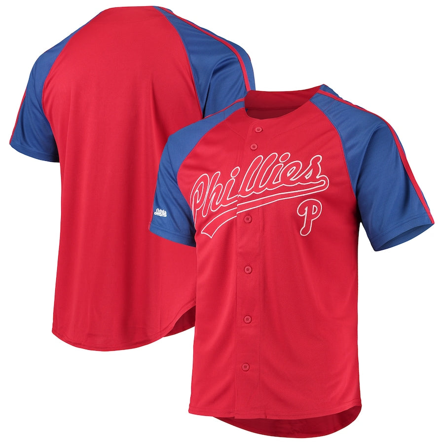 Philadelphia Phillies Jerseys Stitches Red Button-Down Raglan Replica Jersey Baseball Jerseys - Main View