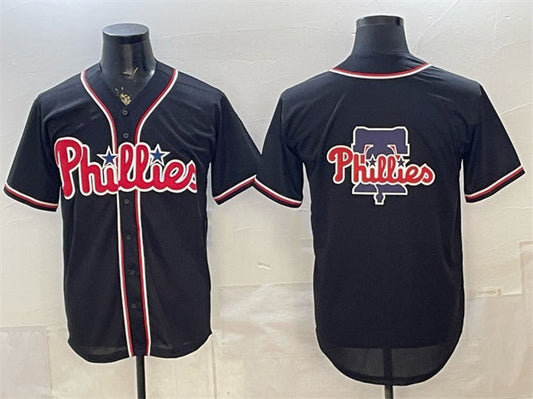 Philadelphia Phillies Team Big Logo 2026 Fashion Replica Black Out Stitched Baseball Jersey - Main View