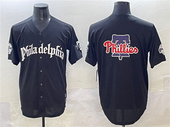 Philadelphia Phillies Team Big Logo Black GOTHIC Vapor Limited Stitched Baseball Jersey - Main View