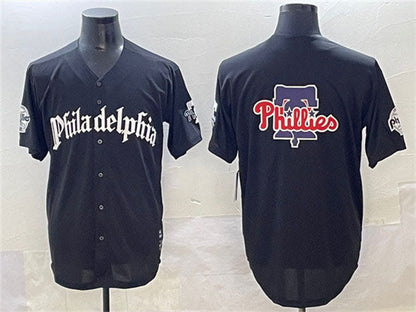 Philadelphia Phillies Team Big Logo Black GOTHIC Vapor Limited Stitched Baseball Jersey - Main View