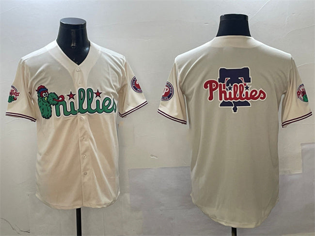 Philadelphia Phillies Team Big Logo Cream Phanatic Limited Stitched Baseball Jersey - Main View