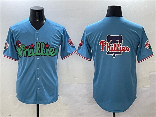 Philadelphia Phillies Team Big Logo Light Blue Phanatic Limited Stitched Baseball Jersey - Main View