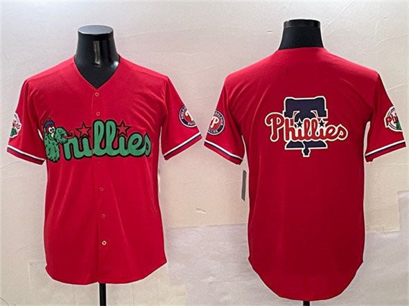 Philadelphia Phillies Team Big Logo Red Phanatic Limited Stitched Baseball Jersey - Main View