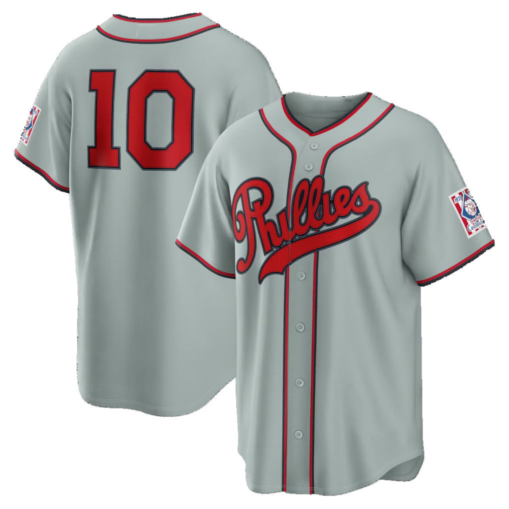 Philadelphia Phillies #10 J.T. Realmuto Gray 2026 Field of Dreams Stadium Baseball Jersey - Main View