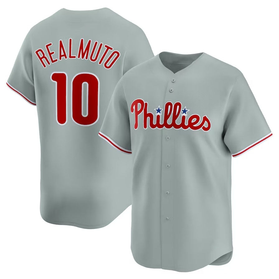 Philadelphia Phillies #10 J.T. Realmuto Road Limited Player Jersey - Gray Stitched Baseball Jersey - Main View