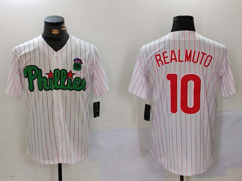Philadelphia Phillies #10 J.T. Realmuto White Green Cool Base Stitched Baseball Jersey - Main View