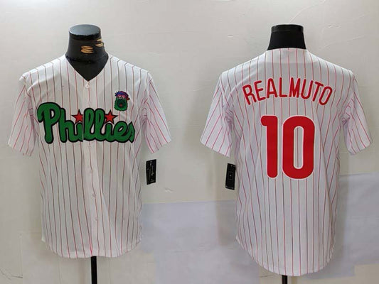 Philadelphia Phillies #10 J.T. Realmuto White Green Cool Base Stitched Baseball Jersey - Main View