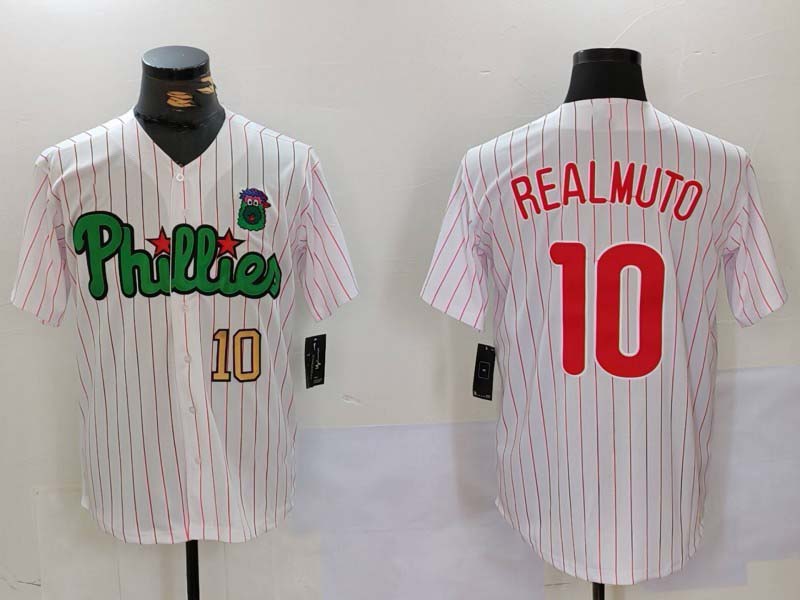 Philadelphia Phillies #10 J.T. Realmuto White Green Cool Base Stitched Baseball Jersey - Main View