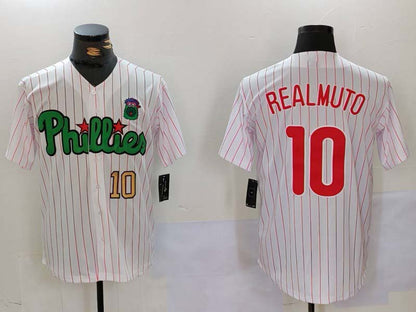 Philadelphia Phillies #10 J.T. Realmuto White Green Cool Base Stitched Baseball Jersey - Main View
