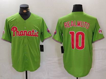 Philadelphia Phillies #10 JT Realmuto Green With Patch Stitched Cool Base Baseball Jersey - Main View
