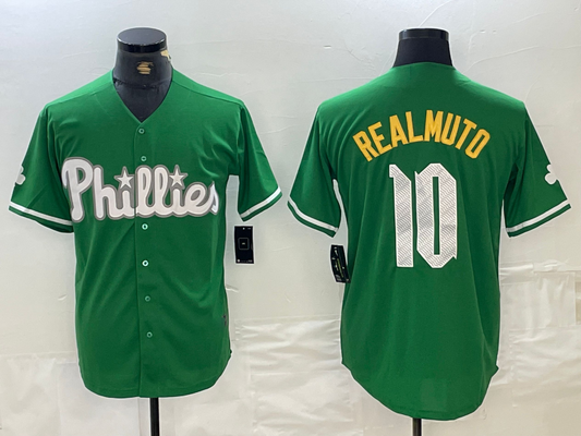 Philadelphia Phillies #10 JT Realmuto Kelly Green Cool Base Baseball Jersey - Main View