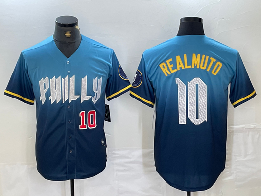 Philadelphia Phillies #10 JT Realmuto Number Blue 2024 City Connect Limited Stitched Baseball Jerseys - Main View