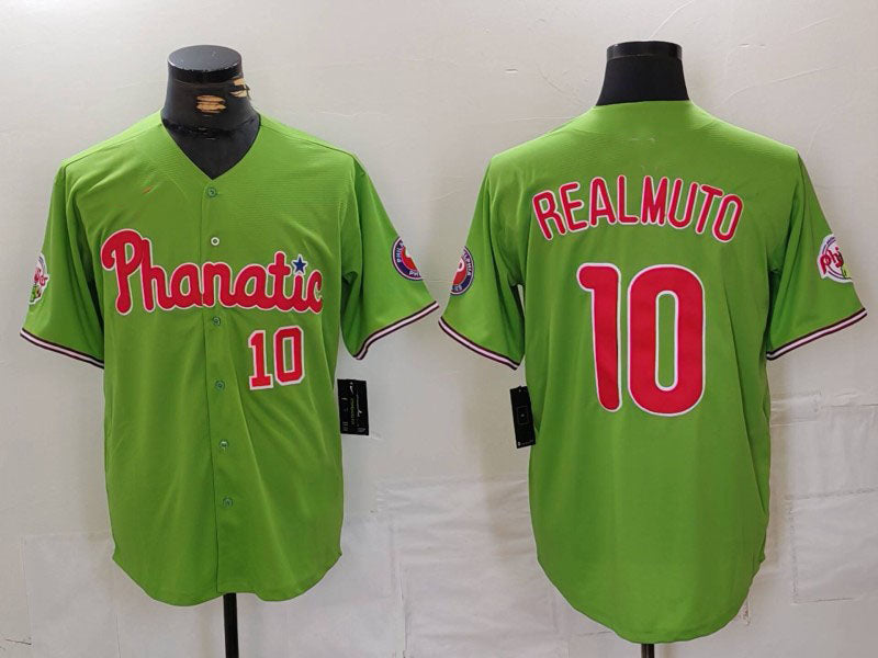 Philadelphia Phillies #10 JT Realmuto Number Green With Patch Stitched Cool Base Baseball Jersey - Main View
