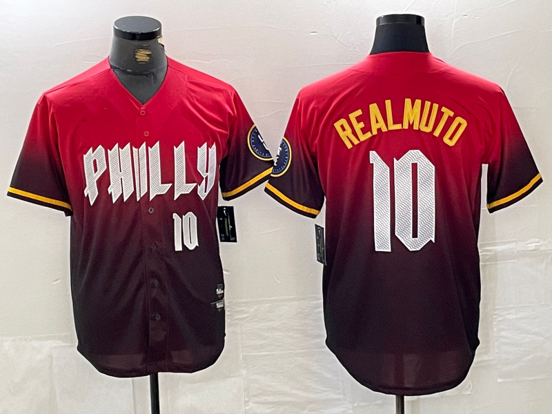Philadelphia Phillies #10 JT Realmuto Red 2024 City Player Number Cool Base Baseball Jersey - Main View