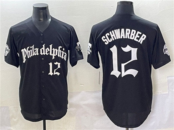 Philadelphia Phillies #12 Kyle Schwarber Black Gothic Vapor Limited Stitched Baseball Jersey - Main View
