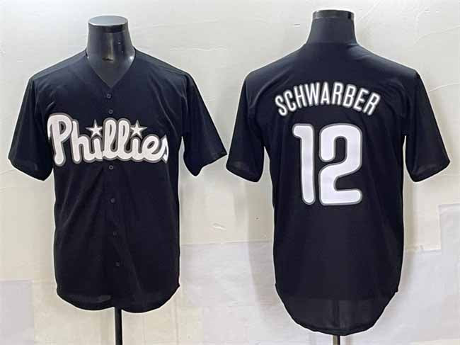 Philadelphia Phillies #12 Kyle Schwarber Black Lights Out Limited Stitched Baseball Jersey - Main View