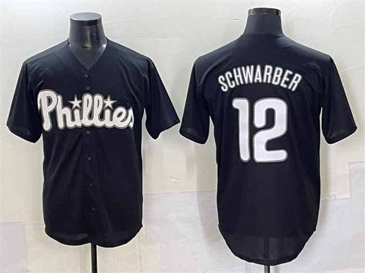 Philadelphia Phillies #12 Kyle Schwarber Black Lights Out Limited Stitched Baseball Jersey - Main View