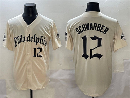 Philadelphia Phillies #12 Kyle Schwarber Cream Gothic Vapor Limited Stitched Baseball Jersey - Main View