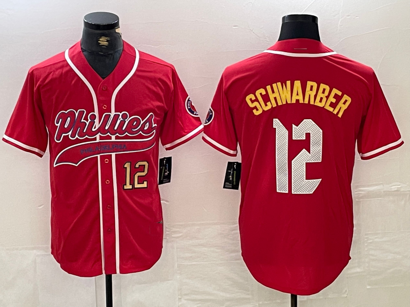 Philadelphia Phillies #12 Kyle Schwarber Red 2024 City Connect Limited Stitched Baseball Jerseys - Main View