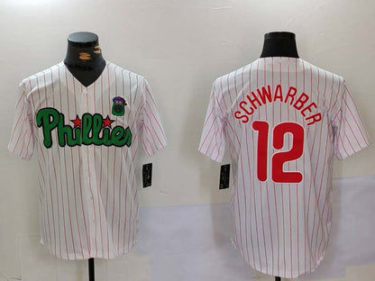 Philadelphia Phillies #12 Kyle Schwarber White Green Cool Base Stitched Baseball Jersey - Main View