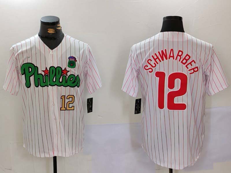 Philadelphia Phillies #12 Kyle Schwarber White Green Cool Base Stitched Baseball Jersey - Main View