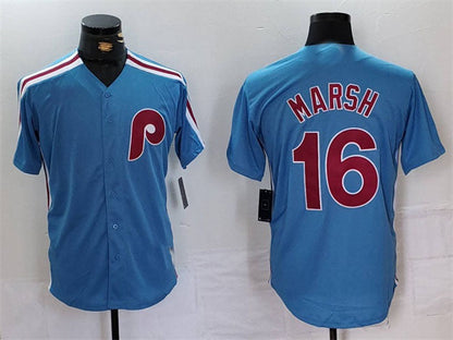 Philadelphia Phillies #16 Brandon Marsh Blue Cool Base Stitched Baseball Jersey - Main View