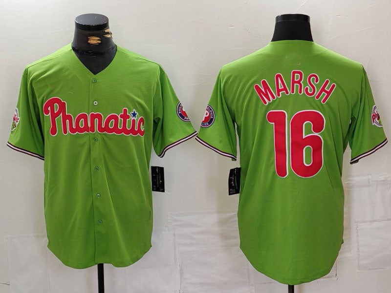 Philadelphia Phillies #16 Brandon Marsh Green With Patch Stitched Cool Base Baseball Jersey - Main View