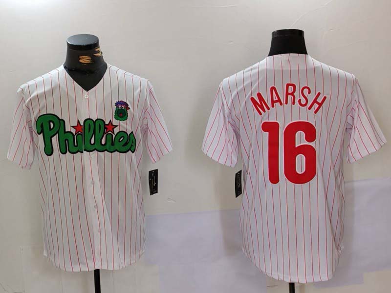 Philadelphia Phillies #16 Brandon Marsh White Green Cool Base Stitched Baseball Jersey - Main View