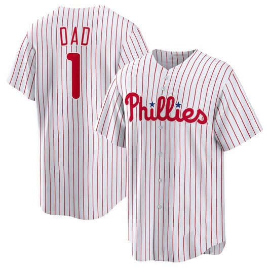 Philadelphia Phillies #1 Dad Home Replica Jersey - White Stitched Baseball Jersey - Main View