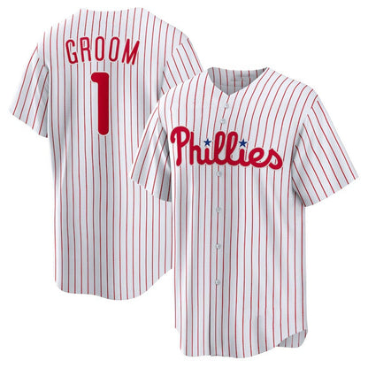 Philadelphia Phillies #1 Groom Home Replica Jersey - White Stitched Baseball Jersey - Main View