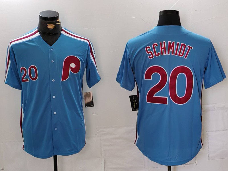 Philadelphia Phillies #20 Mike Schmidt Number Light Blue Cooperstown Cool Base Baseball Jersey - Main View