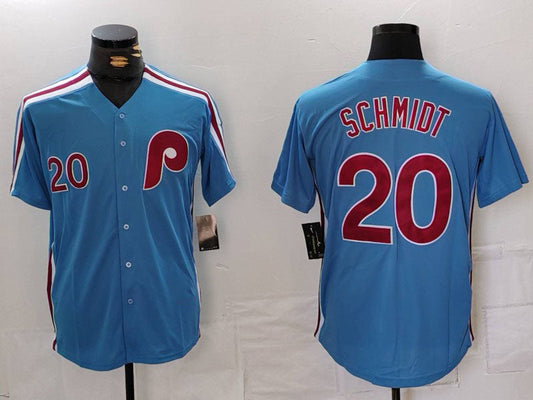 Philadelphia Phillies #20 Mike Schmidt Number Light Blue Cooperstown Cool Base Baseball Jersey - Main View
