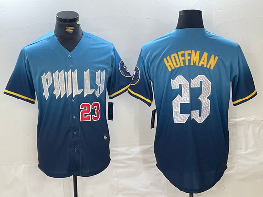 Philadelphia Phillies #23 Jeff Hoffman Blue Number 2024 City Connect Limited Stitched Baseball Jersey - Main View