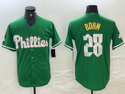 Philadelphia Phillies #28 Alec Bohm Kelly Green Cool Base Jersey Baseball Jersey - Main View
