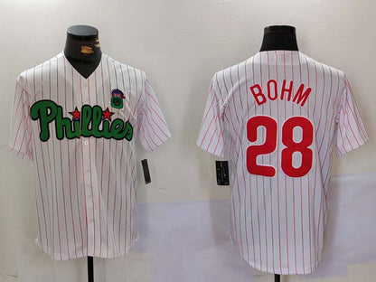 Philadelphia Phillies #28 Alec Bohm White Green Cool Base Stitched Baseball Jersey - Main View