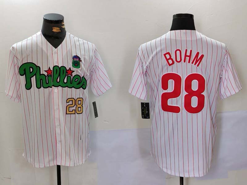 Philadelphia Phillies #28 Alec Bohm White Green Cool Base Stitched Baseball Jersey - Main View