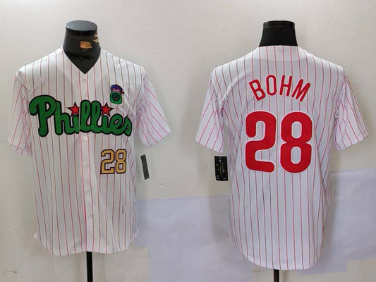 Philadelphia Phillies #28 Alec Bohm White Green Cool Base Stitched Baseball Jersey - Main View